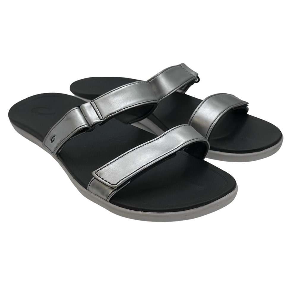 Olukai Kipuka Comfort Slide Sandal Women’s Size 11 Adjustable Straps Silver